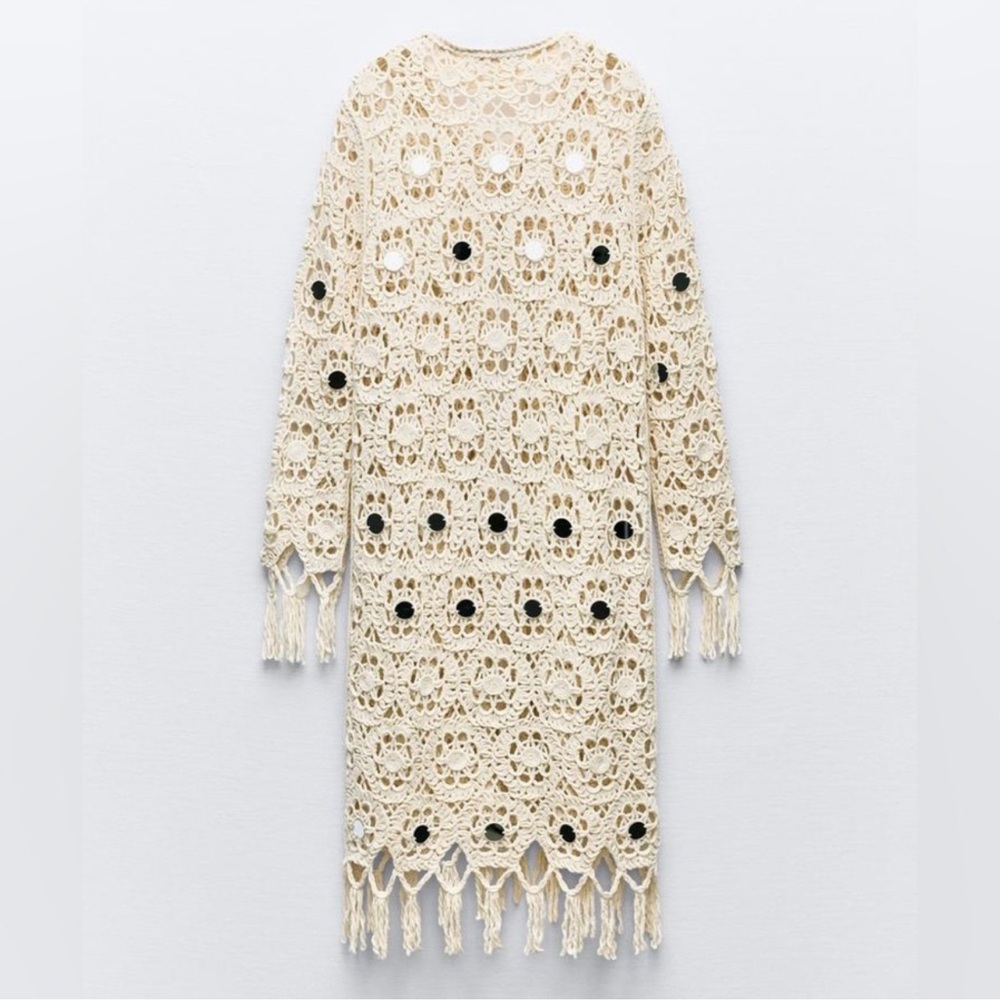 ZARA FRINGE CROCHET CARDIGAN - Picture 8 of 13